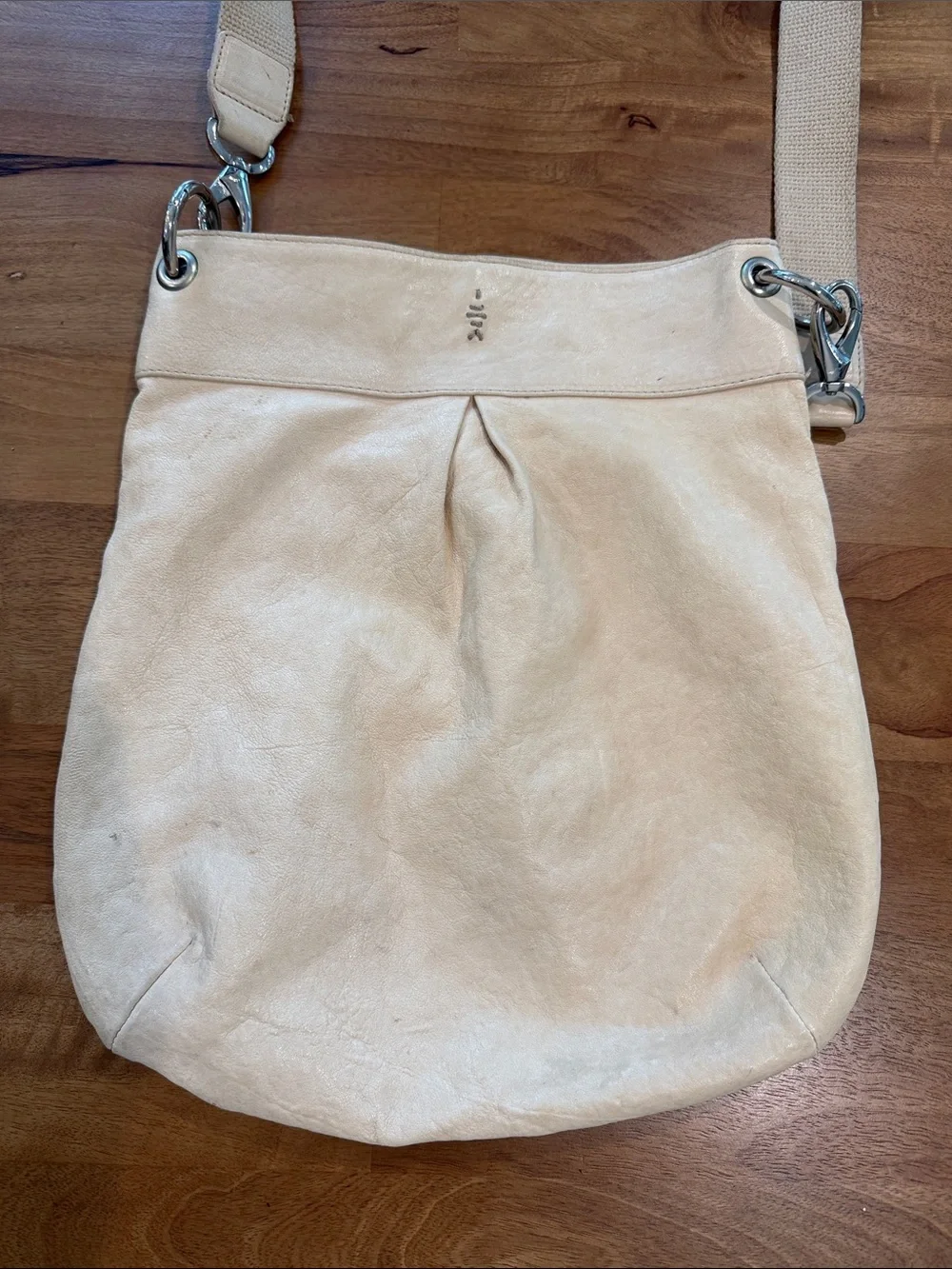 Marco Buggiani Cream Leather Crossbody Hobo Bag w/ Canvas Strap *Made in Italy*